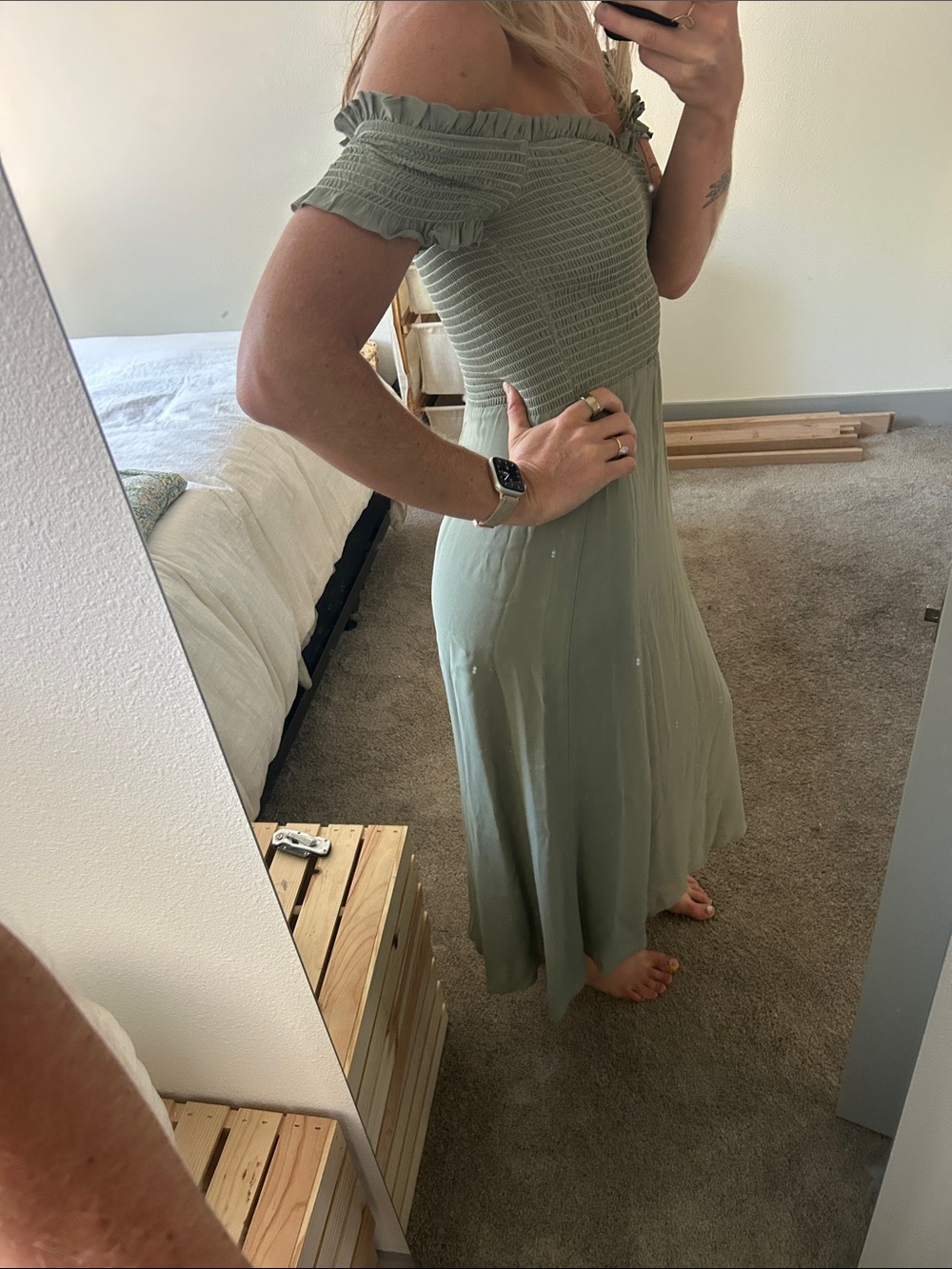 reformation off the shoulder midi dress sz 8